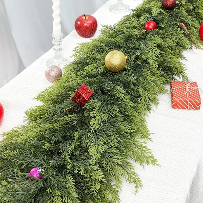 🎅🎄 Artificial Cedar Garland🇺🇸Green Pine Garland for Table, Mantel, Wall – Perfect for Indoor & Outdoor Christmas Decorations